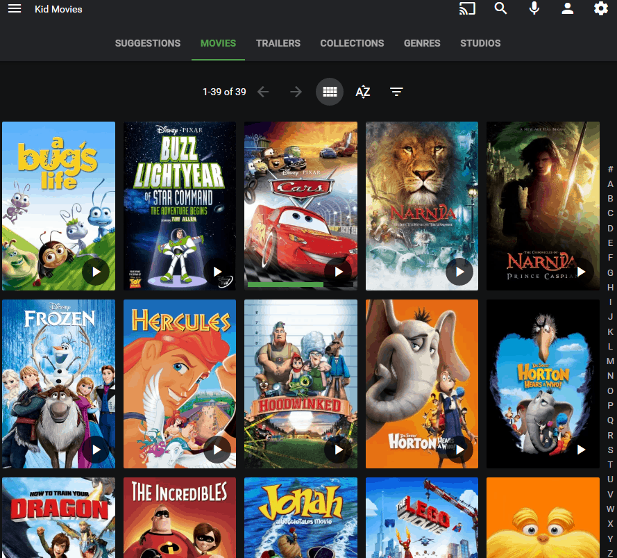 Screenshot of Emby's Movies Page