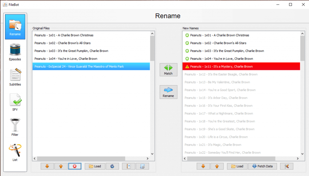 FileBot Screenshot Selecting files for rename