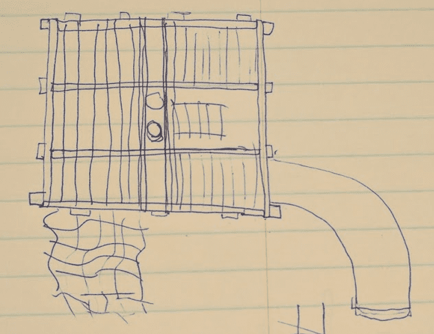 Tree house floor plan showing slide and net