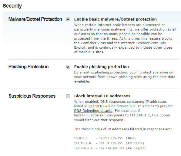 OpenDNS Filtering Security Categories