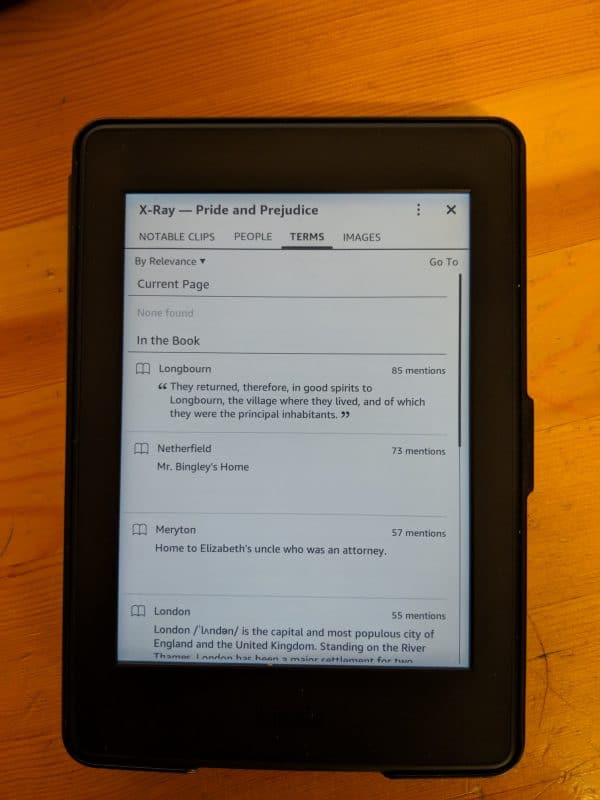 Kindle X-Ray Terms