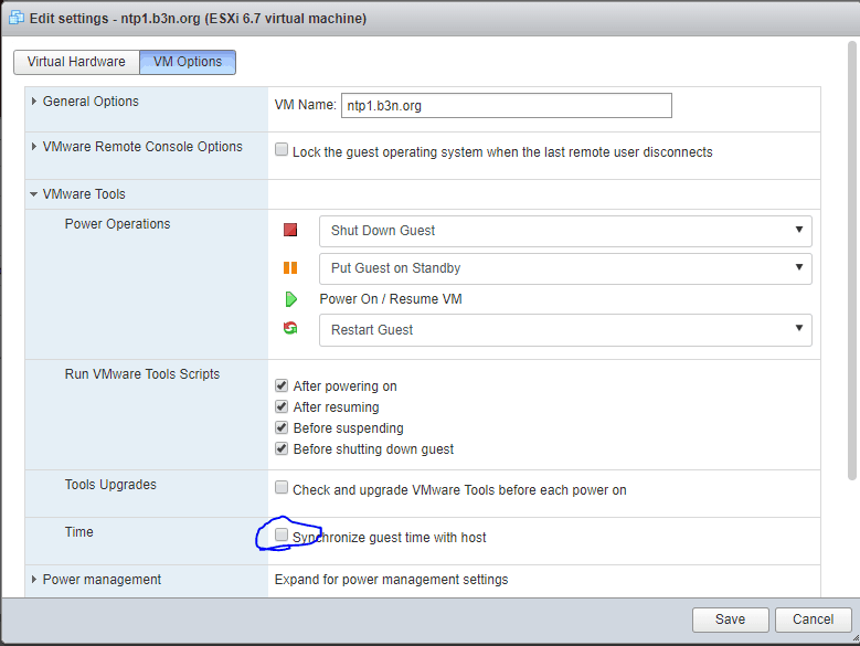 Disable VM Tools Time Synchronization