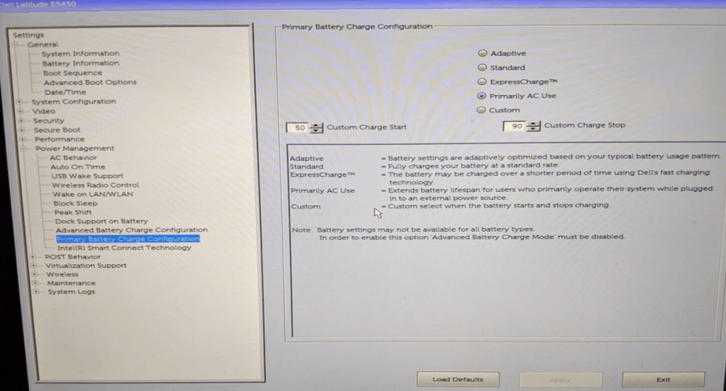 Dell BIOS Settings for Battery Maintenance