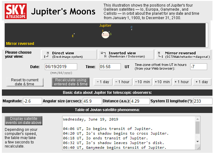 Jupiter and moon positions