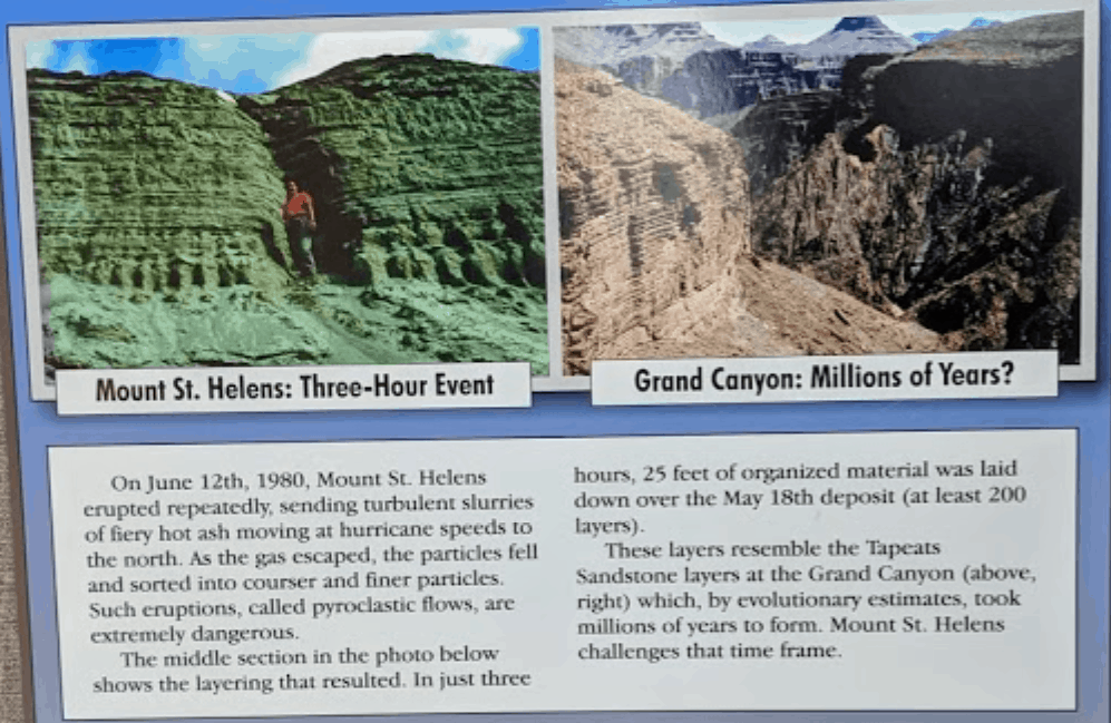 Graphic showing Mount St. Helens rock layers compared to Grand Canyon