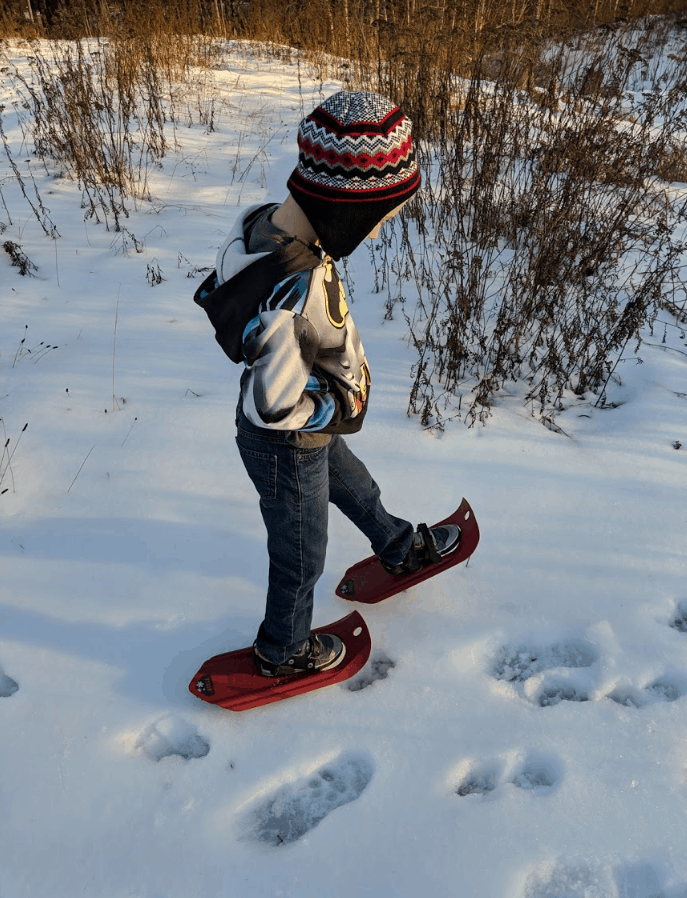 Eli walking in Snow Shoes