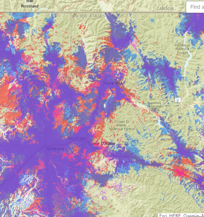 Veriozn, AT&T, and T-Mobile network maps overlayed.  Shows fairly comparable coverage.