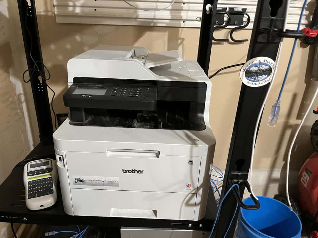 Brother Printer on a server rack in my garage.