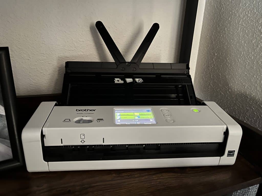 Dedicated Brother ADF Document Scanner sitting on a shelf.