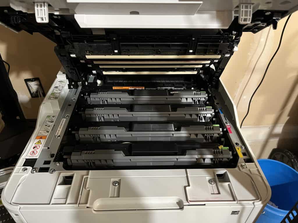 Four color toner cartridges in a brother printer