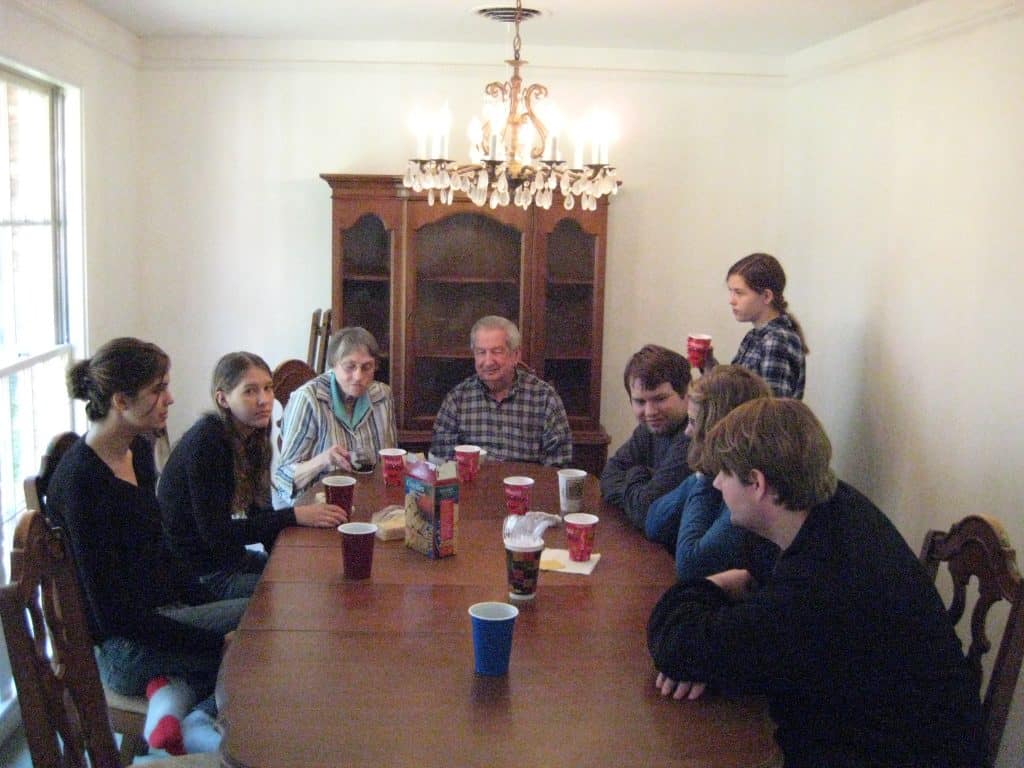 Pops and Mary with grandkids enjoying drinks