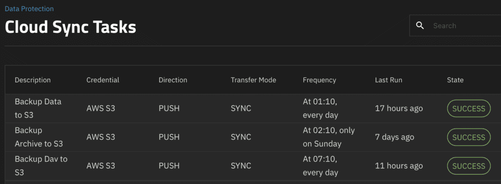 Screenshot of cloud sync schedule