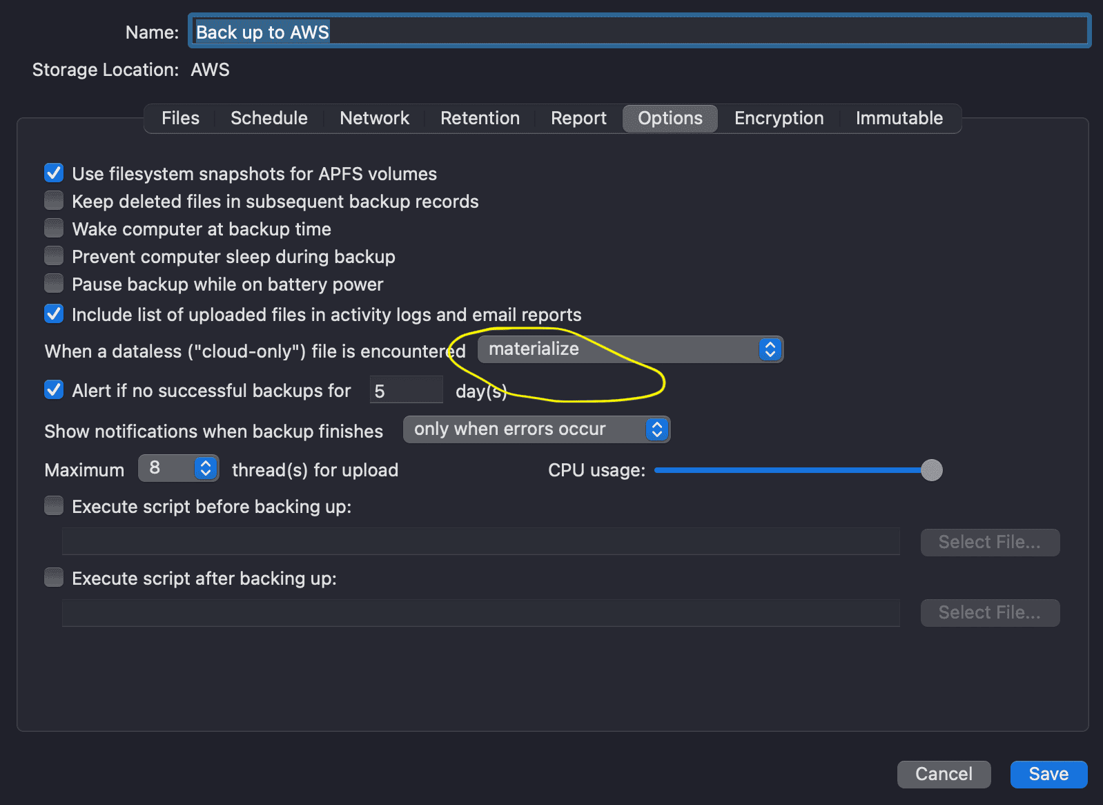 Arq Materialize Cloud Only File