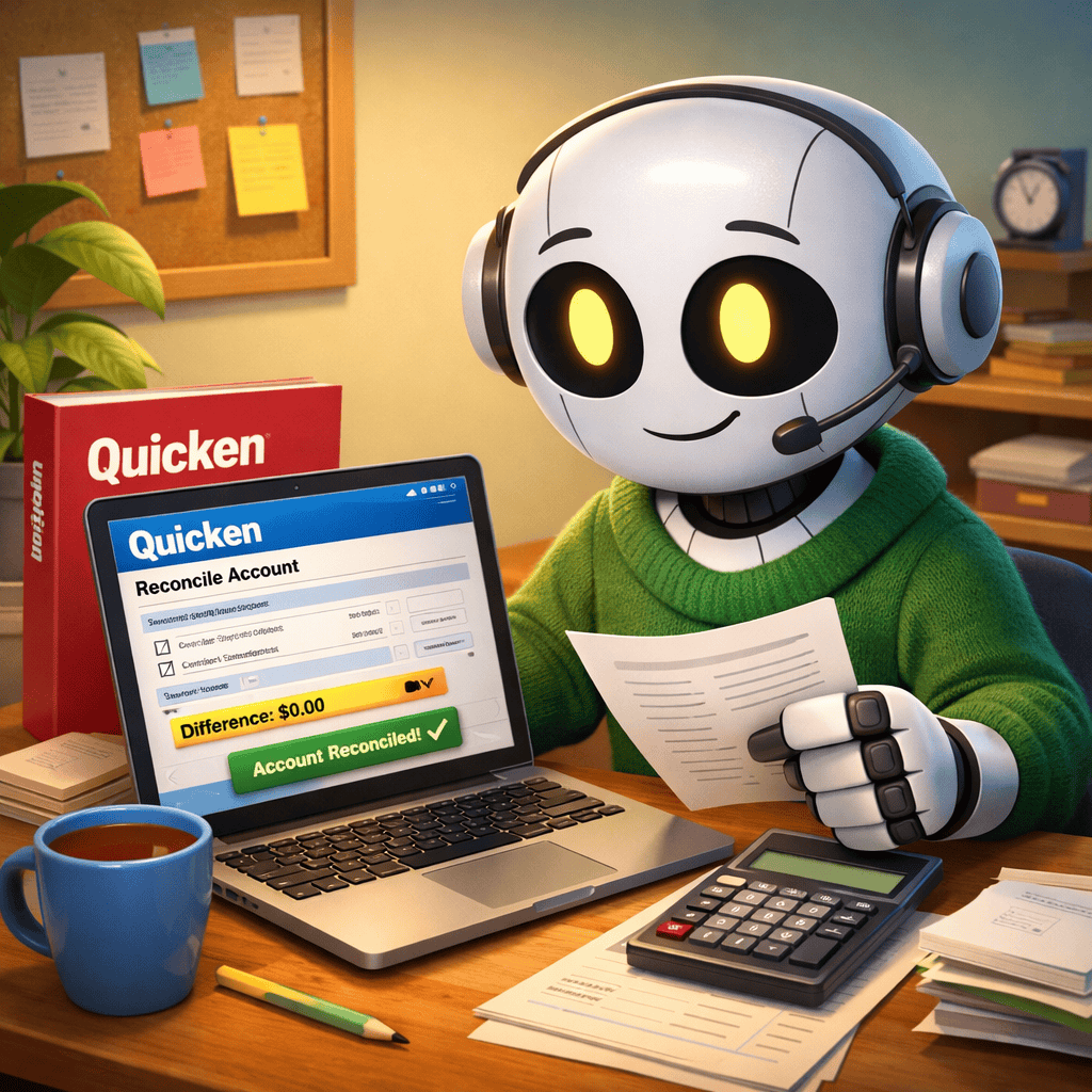 Robot reconciling Quicken